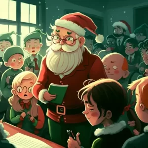 Babbo Natale e studenti vestiti da folletti 