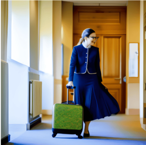 Teacher with trolley