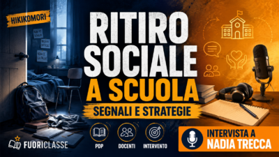 Copertina del video Fuoriclasse su ritiro sociale e hikikomori a scuola, con riferimenti a segnali, strategie di intervento, PdP, docenti e intervista a Nadia Trecca.